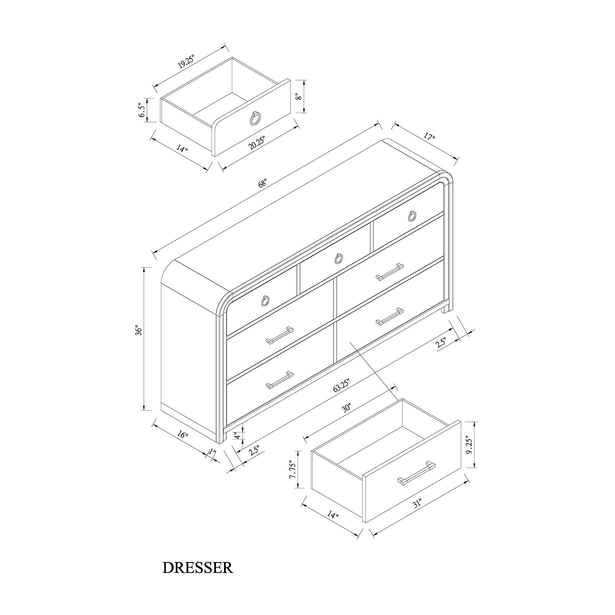 Malco - Dresser With Gold Detailing - Oak