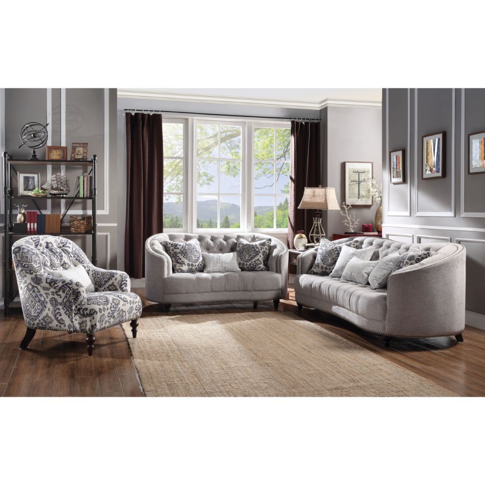 Saira - Loveseat With 3 Pillows - Light Gray Fabric