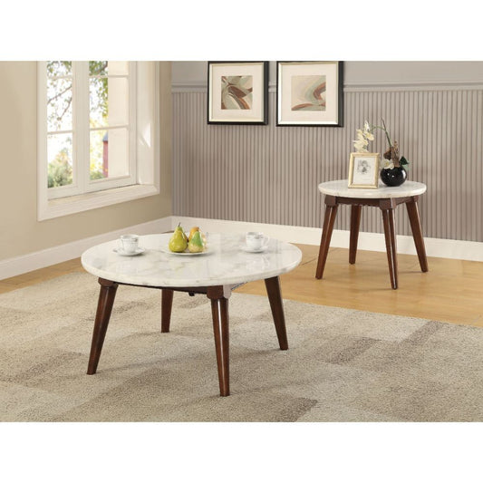Gasha - Coffee Table - White Marble Top & Walnut