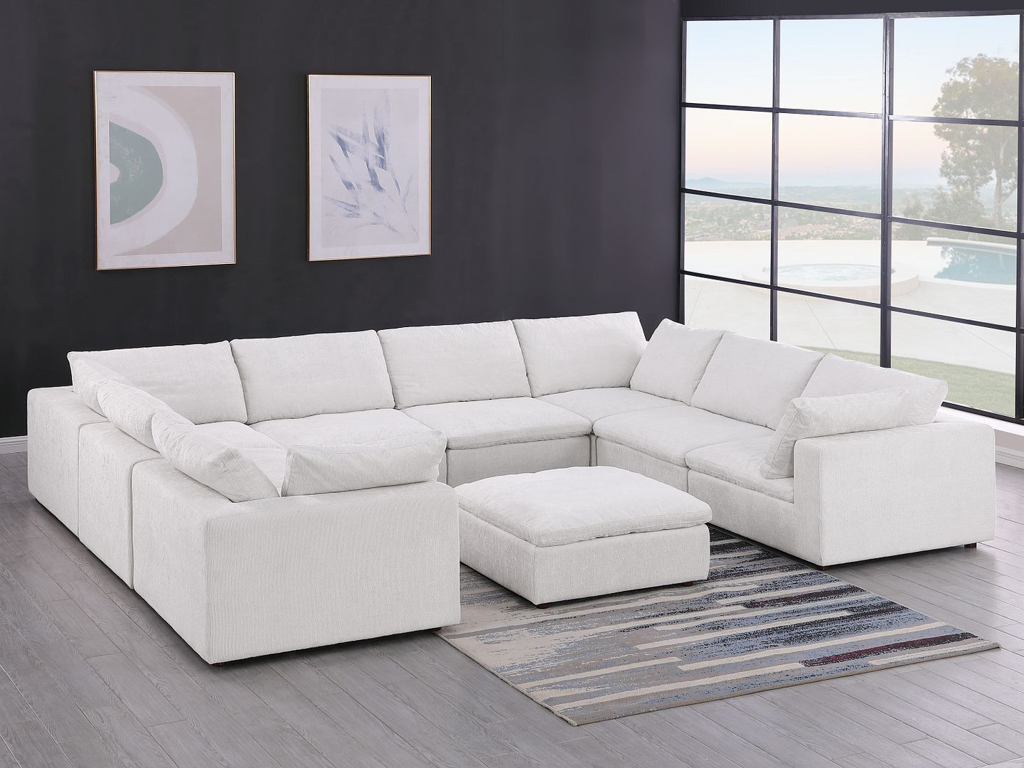 1100 - 9-Piece U-Shaped Sectional In Italian Fabric - Pearl