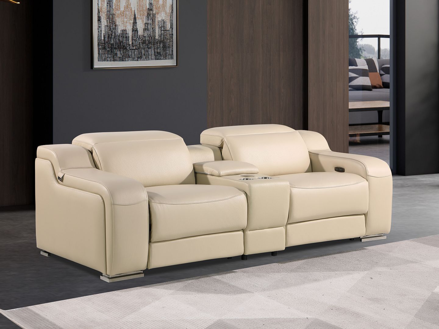 1116 - 3-Piece Modular Power Reclining Console Loveseat In With 2 Power Recliners & Power Headrests