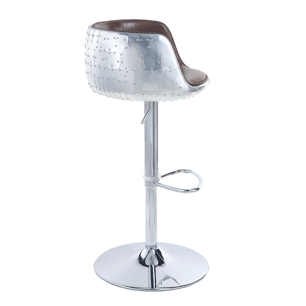 Brancaster - 41" Adjustable Stool With Swivel - Vintage Brown Top Grain Leather & Aluminum