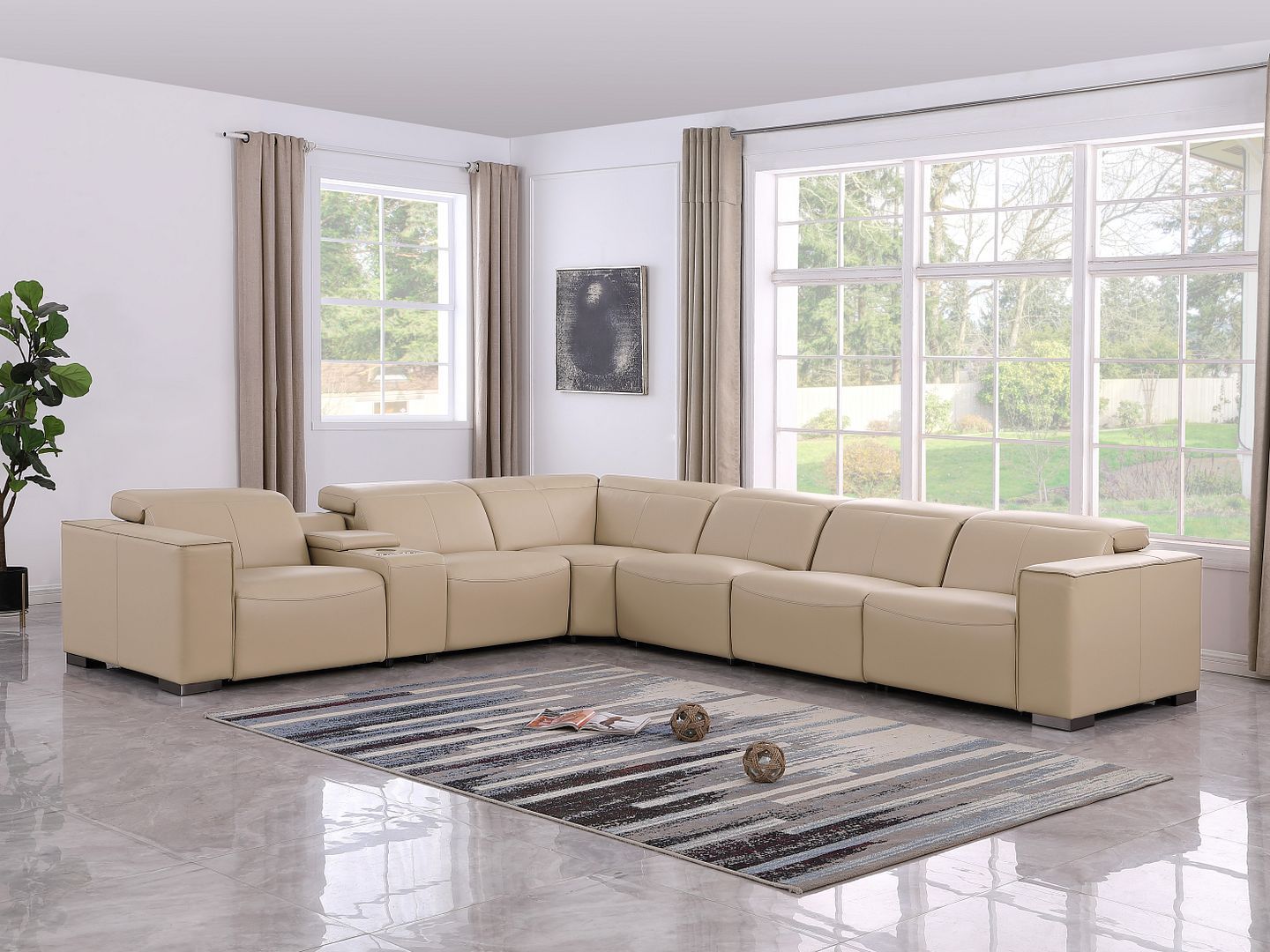 1208 - 7 Piece L-Shaped Leather Reclining Sectional With 4 Power Recliners