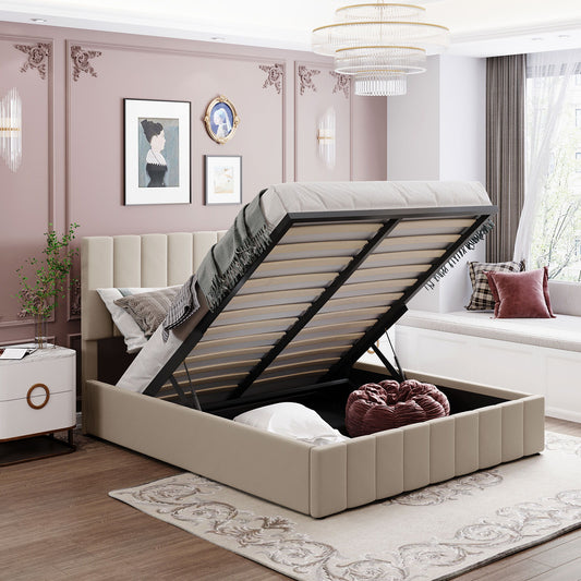 Elegant Upholstered Platform Bed With Hydraulic Storage System