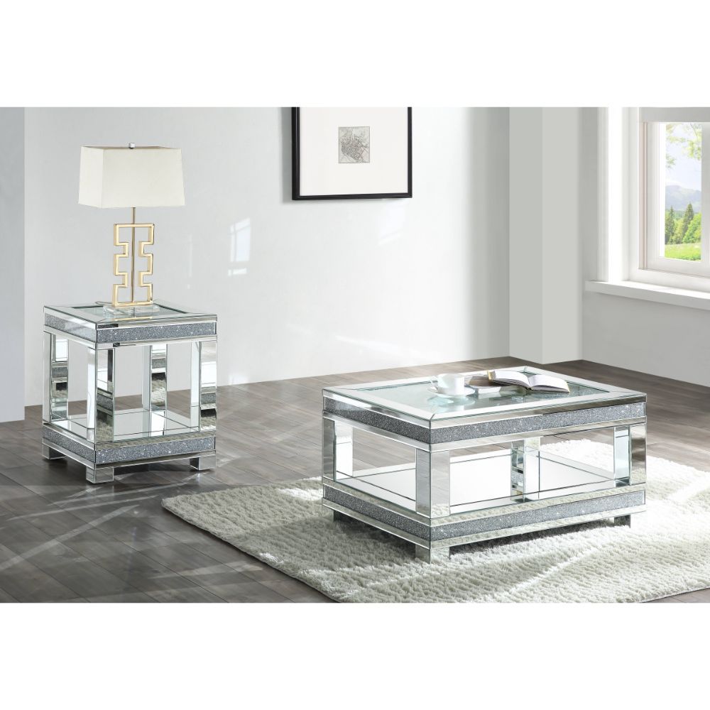 Noralie - Coffee Table With Open Compartment - Mirrored & Faux Diamonds
