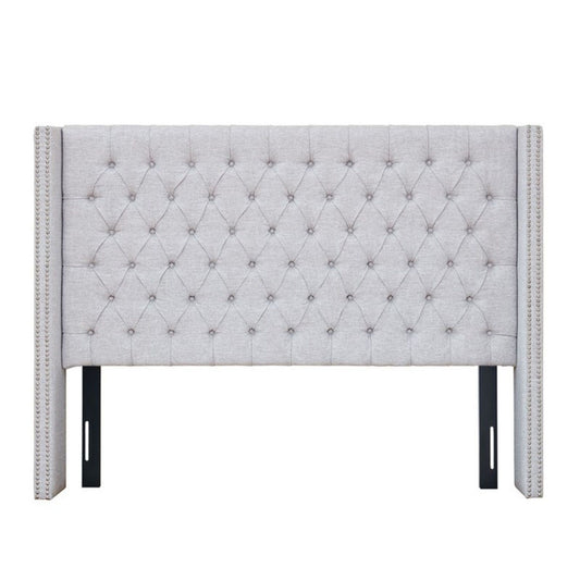 Queen Size Upholstery Headboard With Tufted Buttons And Nailhead Trim - Gray