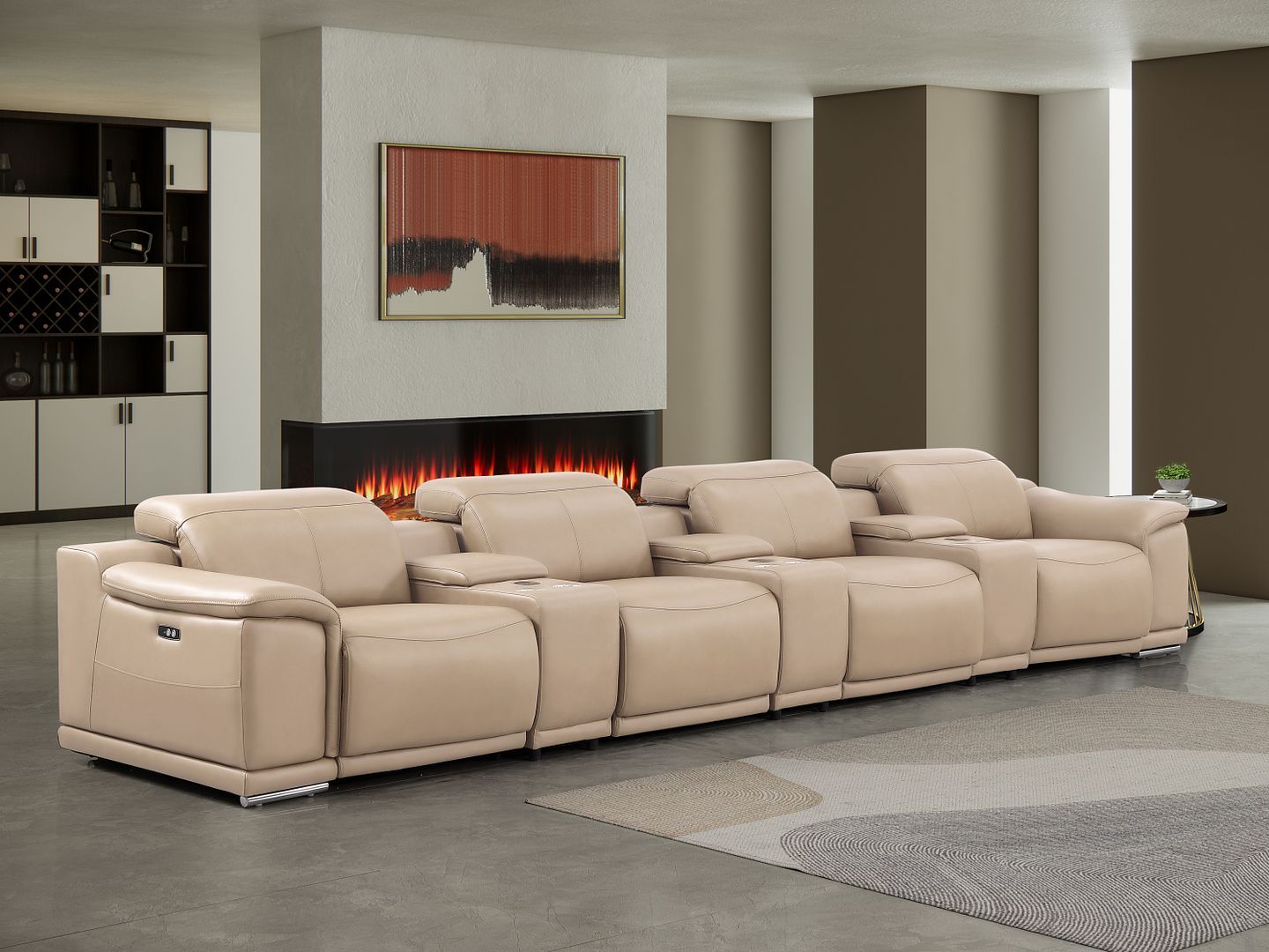 2679 - Genuine Leather Sofa With 4 Power Recliners, Power Headrests & 3 Storage Consoles
