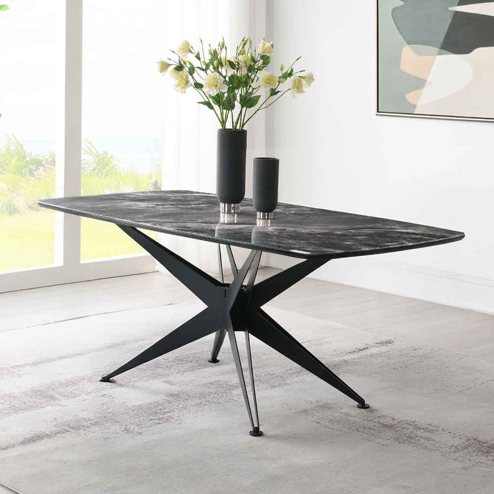Klaus - Dining Table - Crystal Tempered Glass Top & Black Finish