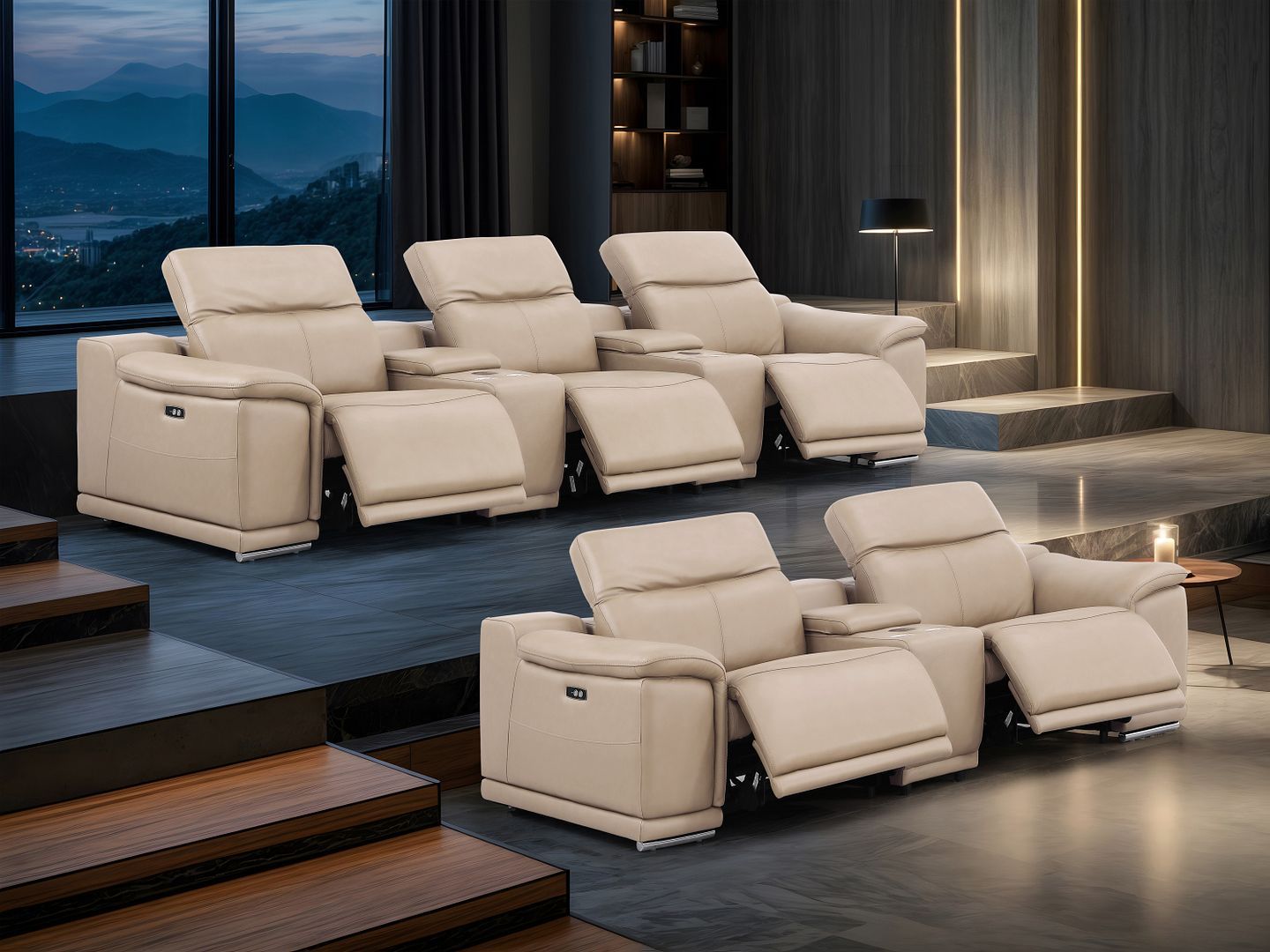2679 - Power Reclining Sofa And Loveseat In Genuine Leather (5 Recliners With Power Headrests & 3 Consoles)