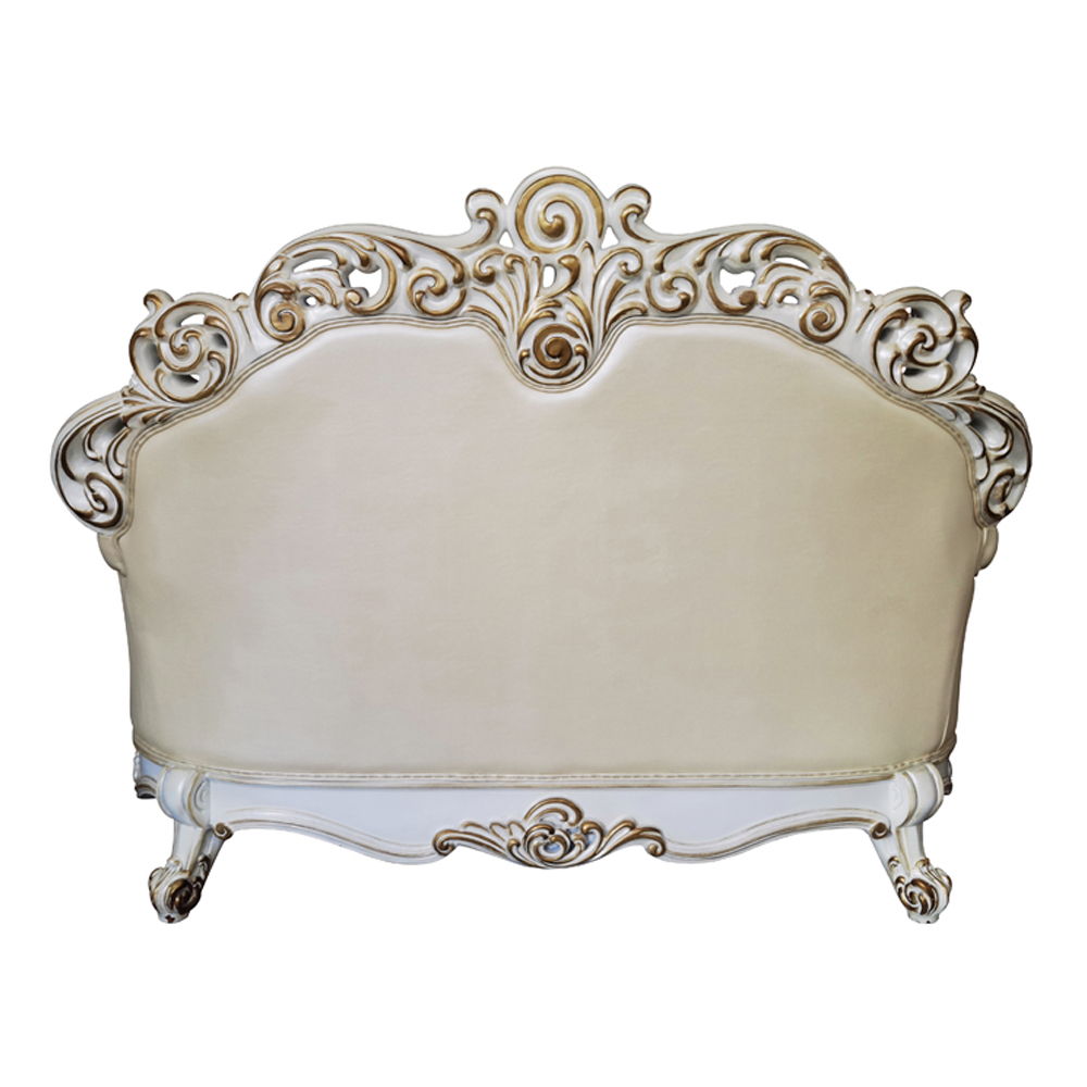 Vendome - Loveseat With 3 Pillows - Champagne Synthetic Leather & Antique Pearl