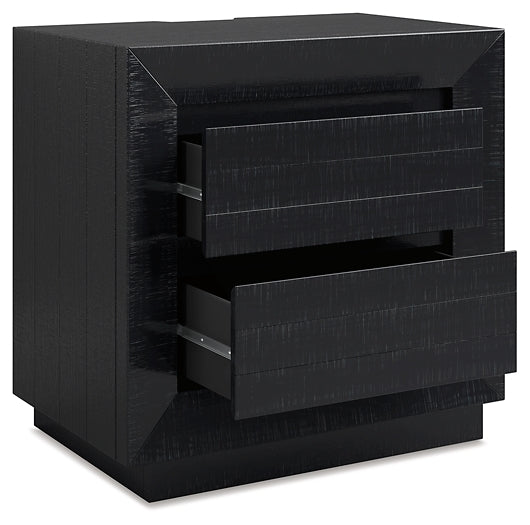 Londer California King Panel Bed with Mirrored Dresser and 2 Nightstands