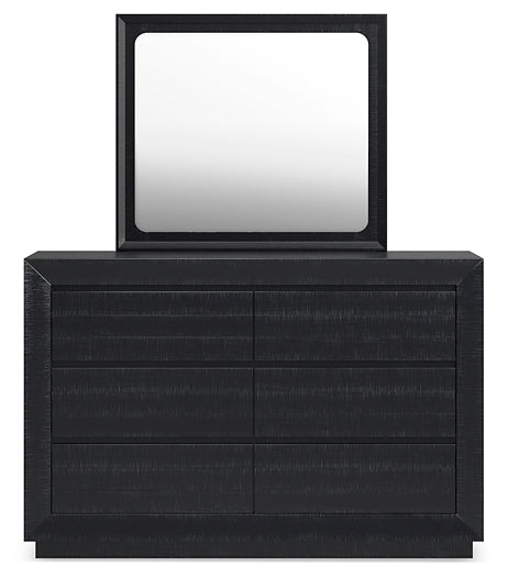 Londer King Panel Bed with Mirrored Dresser, Chest and Nightstand