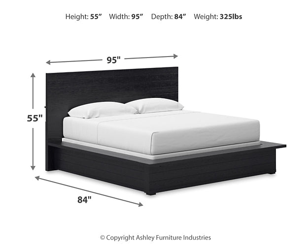 Londer King Panel Bed with Mirrored Dresser, Chest and 2 Nightstands