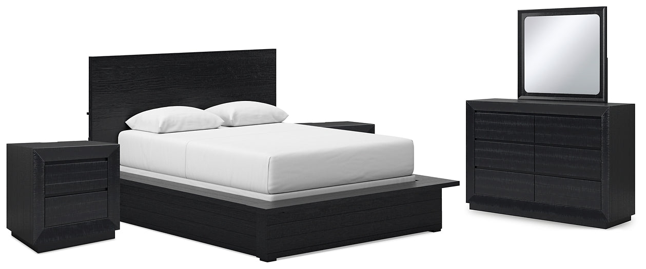 Londer Queen Panel Bed with Mirrored Dresser and 2 Nightstands