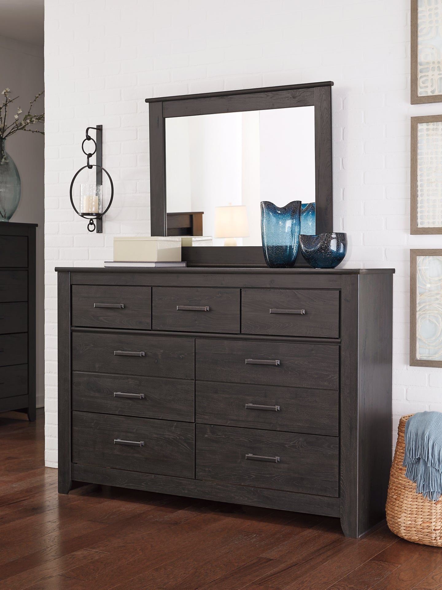 Brinxton Full Panel Headboard with Mirrored Dresser, Chest and Nightstand