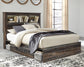 Drystan Queen Bookcase Bed with 4 Storage Drawers with Mirrored Dresser and 2 Nightstands
